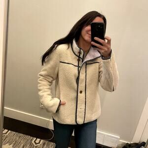 Anthropologie Piped Sherpa Jacket Cream Navy Women's Size M